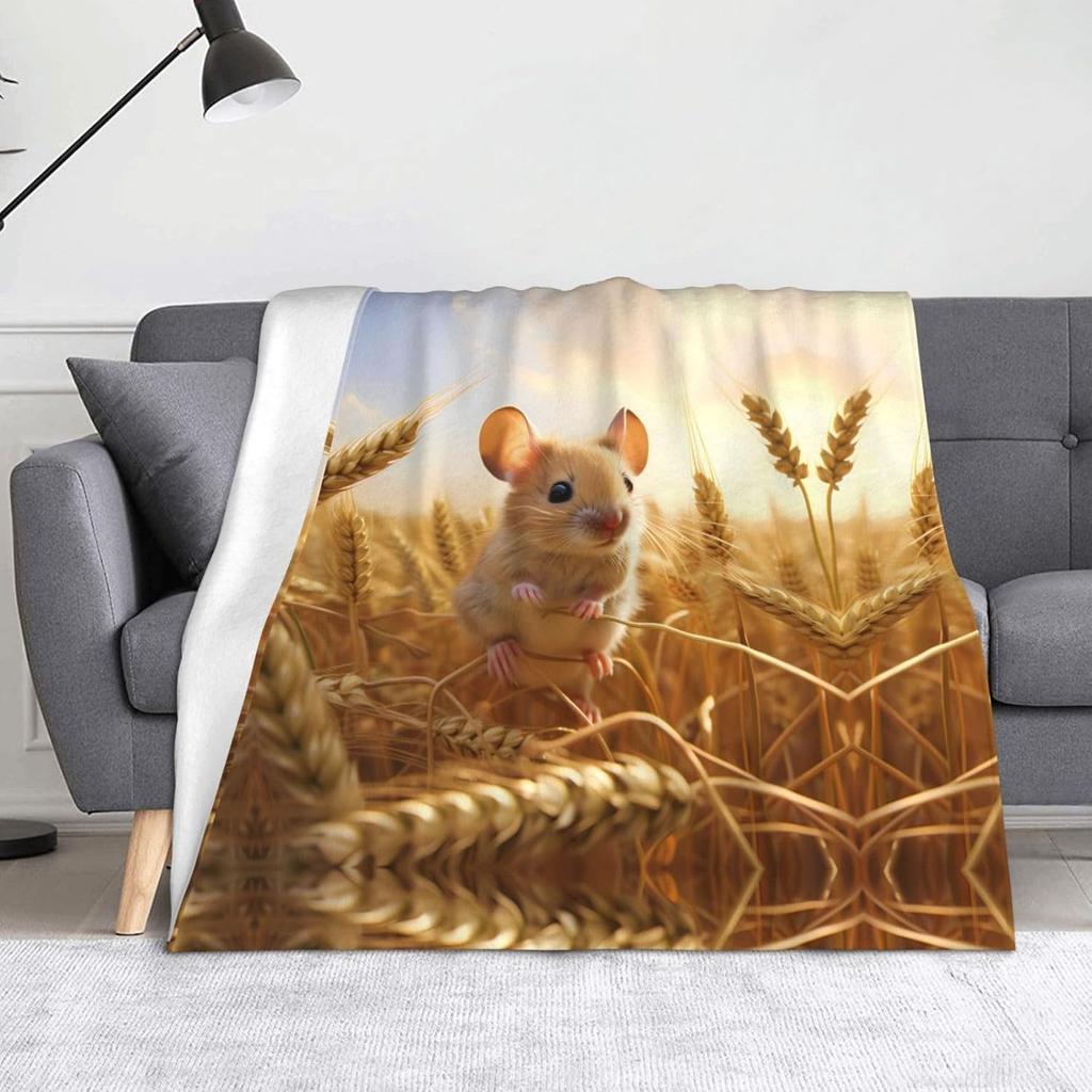 Rustic Wheat Field Fleece Throw Blanket, Soft Cozy Countryside Scene Flannel Blanket for Sofa Camping Trips Office Nap Blanket