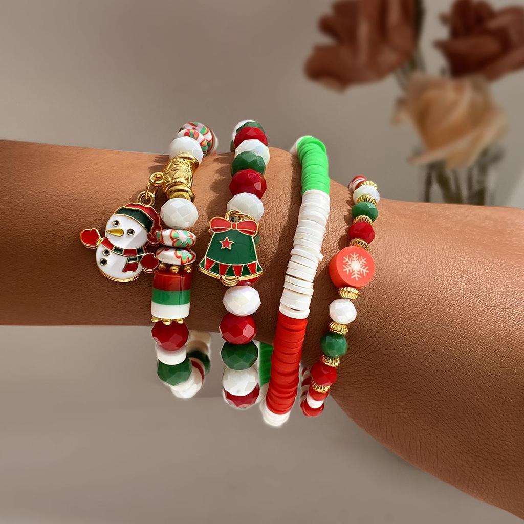 Christmas Polymer Clay Bead Bracelet Set: Santa Claus, Reindeer, and Tree