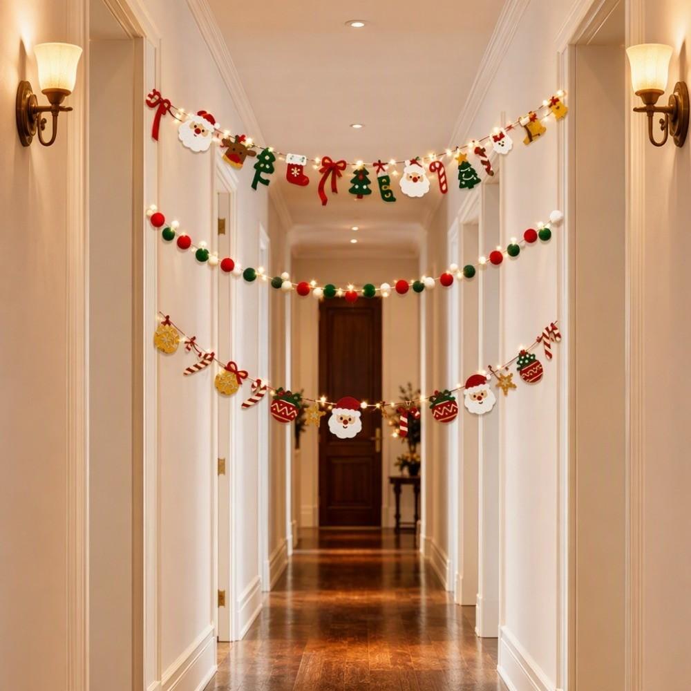 LED Light String Luminous Christmas Banner Felt Material Xmas Wall Hanging Garland Festival Decor