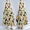 Real Shot Summer New Literary Loose Printing Round Neck Sleeveless Dress Women's Medium and Long