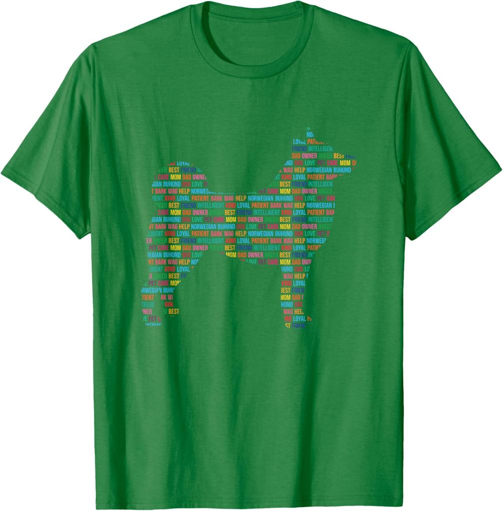 Norwegian Buhund Word Cloud Silhouette Graphic Print Men's Cotton T-Shirt Casual Trip Tee