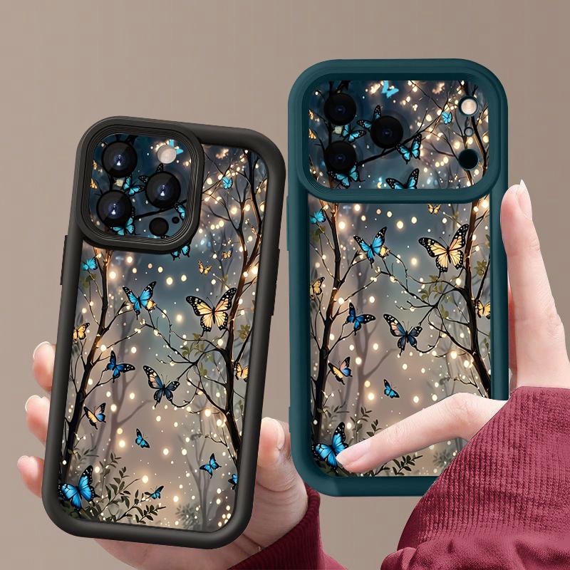 Glowing Fantasy Butterfly Pattern Case For iPhone 17 Pro Max Funda Shockproof Bumper Cover For iPhone 16 Pro Max 15 14 13 12 11 Air 16E