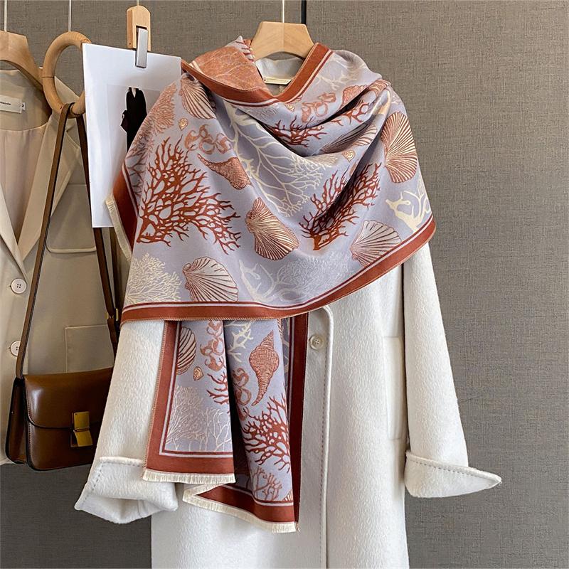 Design Floral Printed Cashmere Scarf Women Winter Pashmina Shawls And Wraps Thick Warm Bufanda Stoles Blanket Luxury