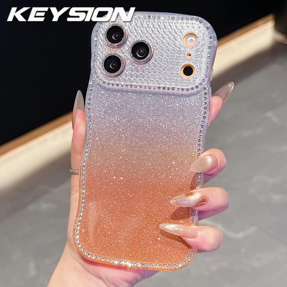 KEYSION Чехол для телефона с градиентом, блестками и стразами для iPhone 16 17 Pro Max Air 16 Plus, с волнистым краем, защитой камеры, противоударный