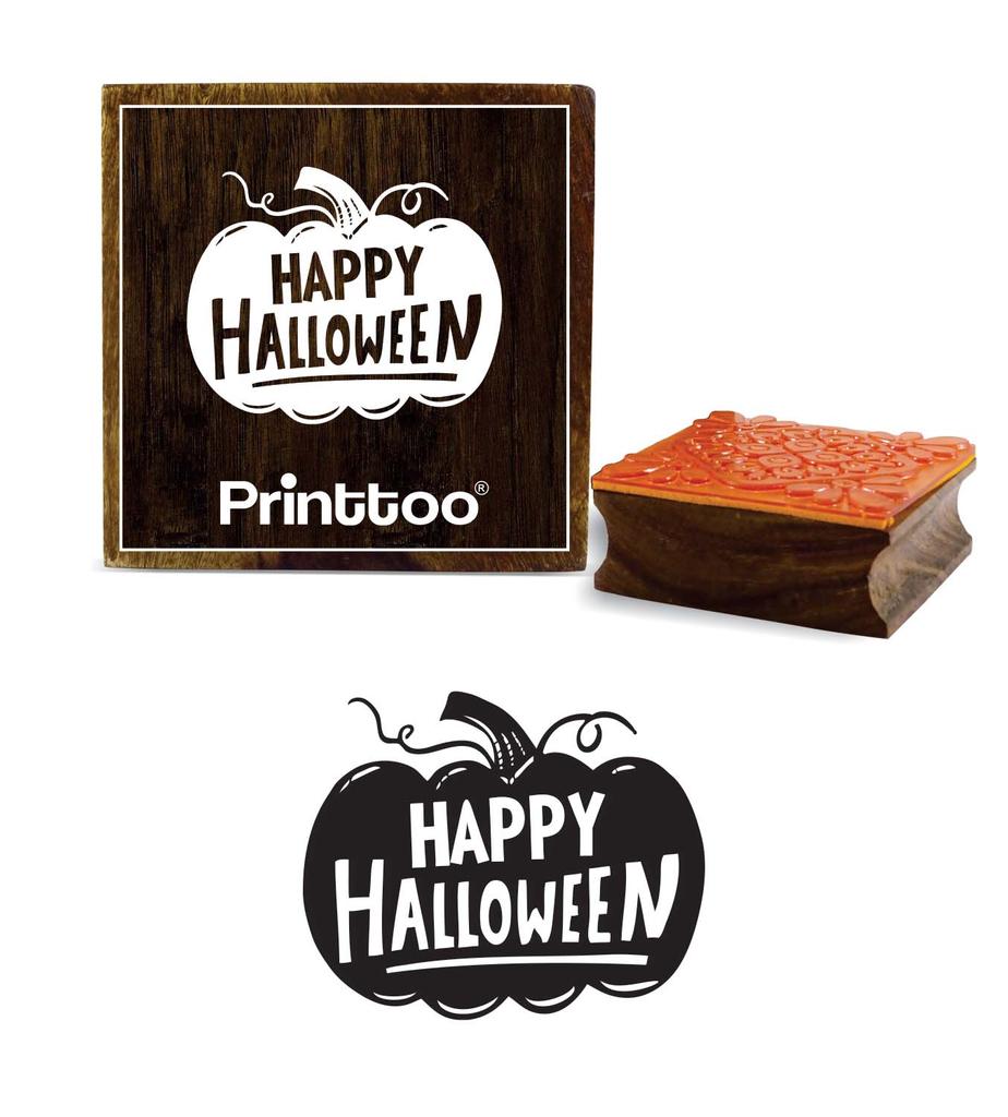 Printtoo Happy Halloween Word Design Card Diary Square Wooden Rubber Stamp-2 x 2