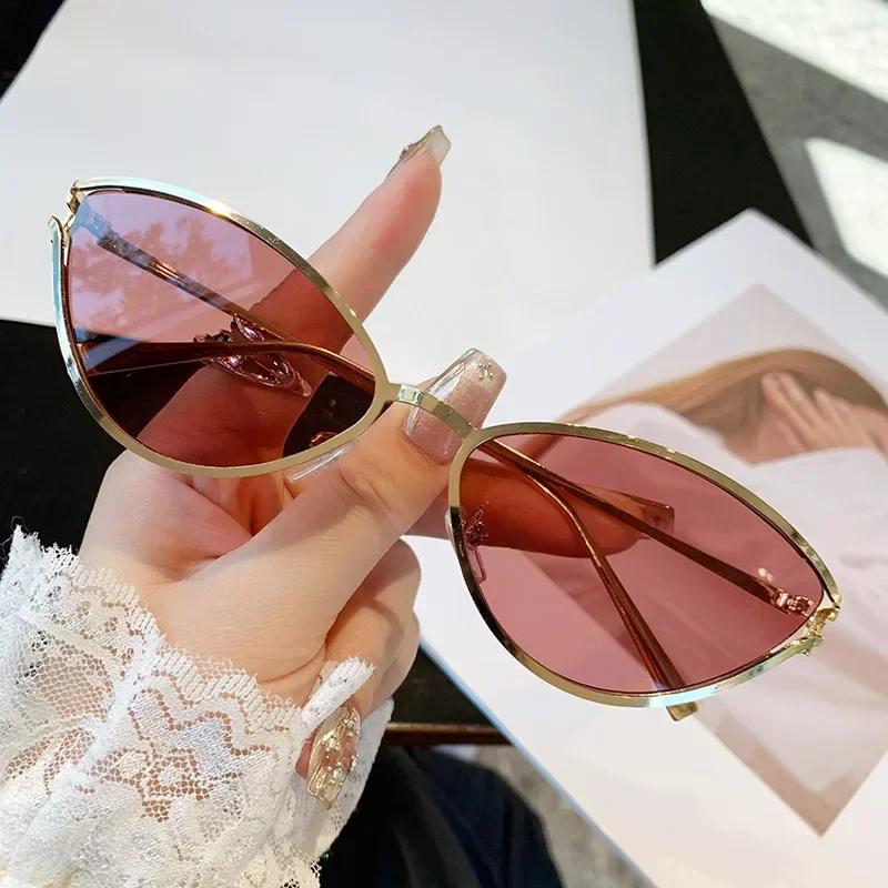 Retro Small Frame Uv Protection Sunglasses Fashion Metal Cat Eye Sunglasses For Men Women Square Sunglasses Polygon Sun Glasses