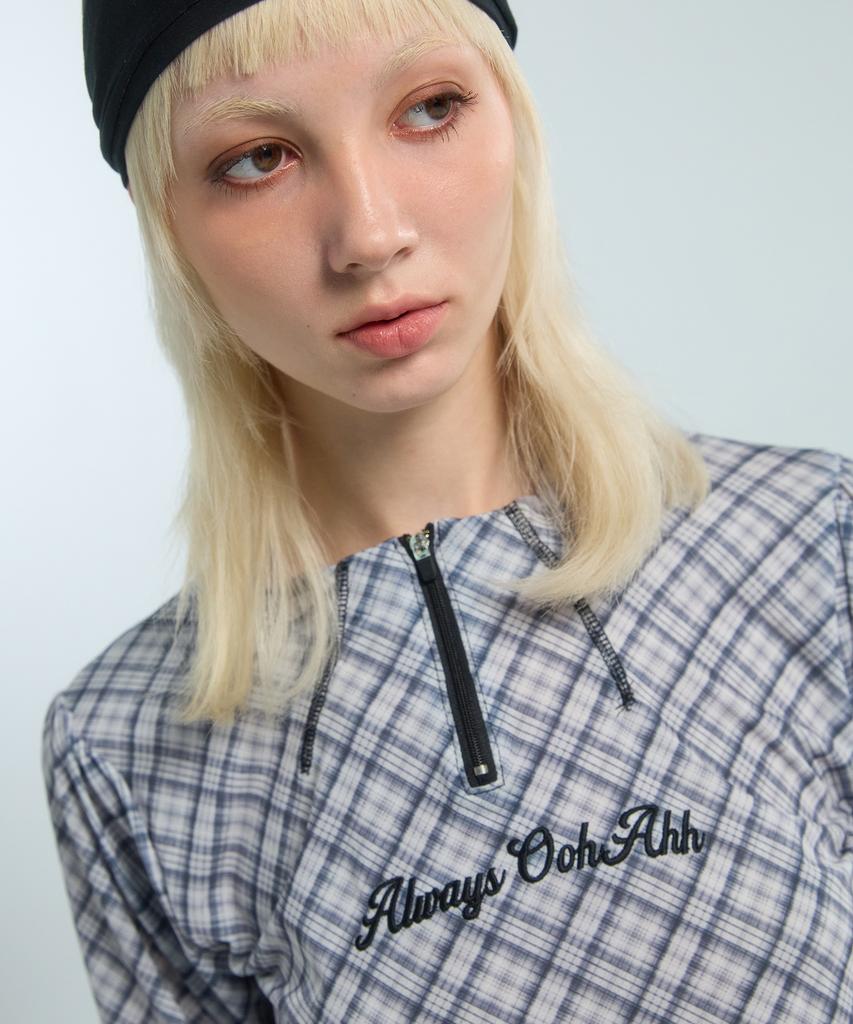 OOH-AHH Check Half Zip T-Shirt (Black)