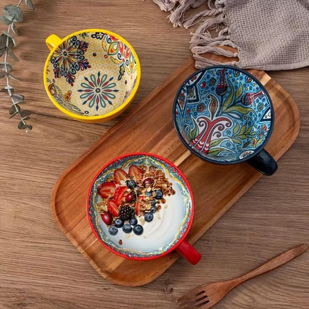 Ceramic Coffee Mug Retro Oatmeal Cup Creative Bohemian Breakfast Cup Friend Gift