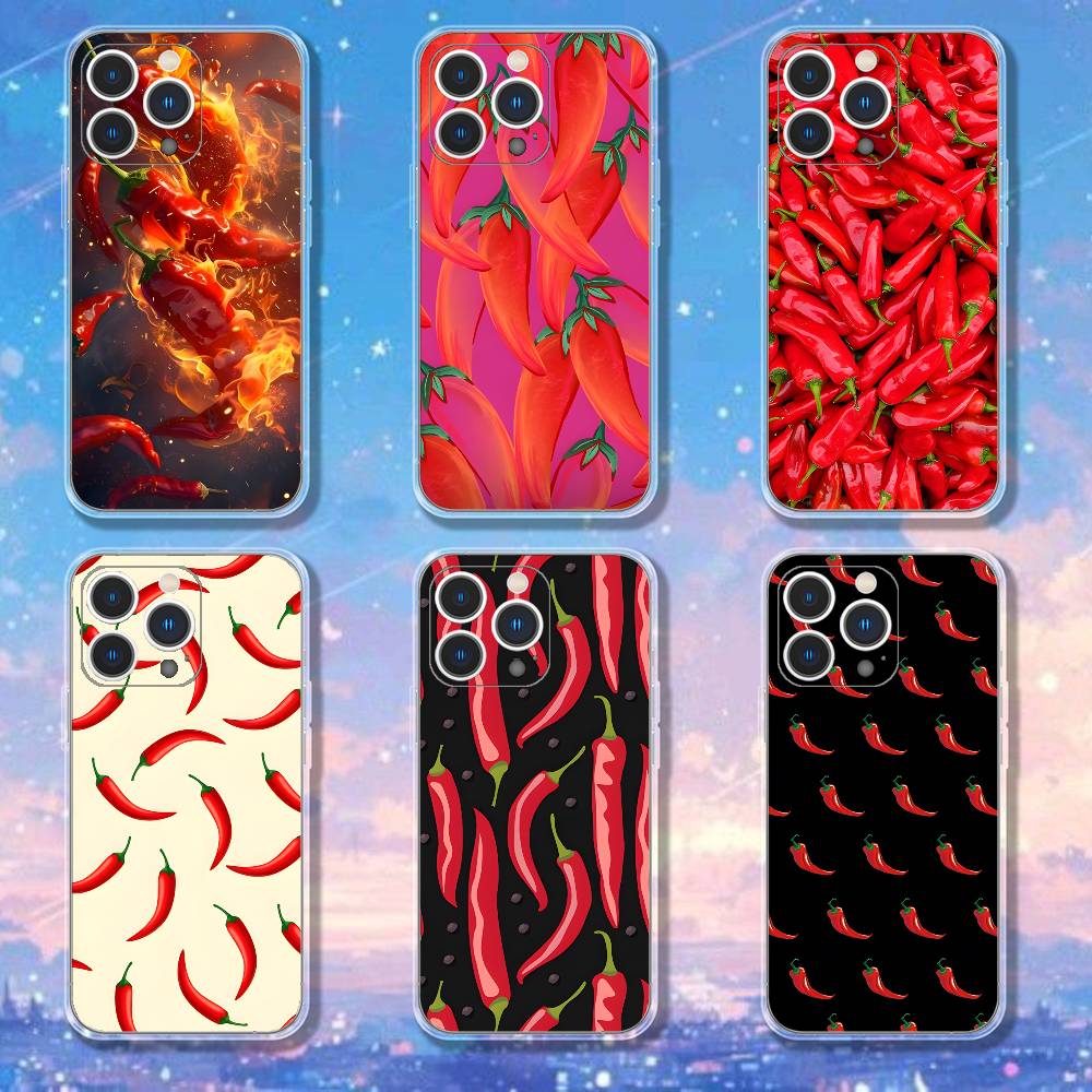 Chili Red Phone Case iPhone17 16 15 14 13 12 11 Pro Max Plus Mini Clear Full Back Cover Silicone Soft Shell
