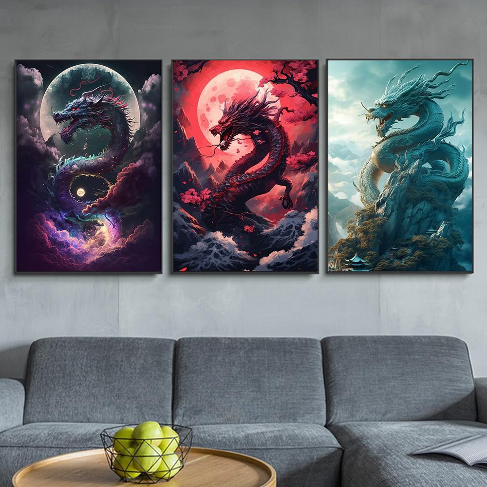 Fantasy Oriental Dragon In The Clouds Prints Poster Canvas Painting Modern Wall Art Pictures For Living Room Bedroom Home Decor