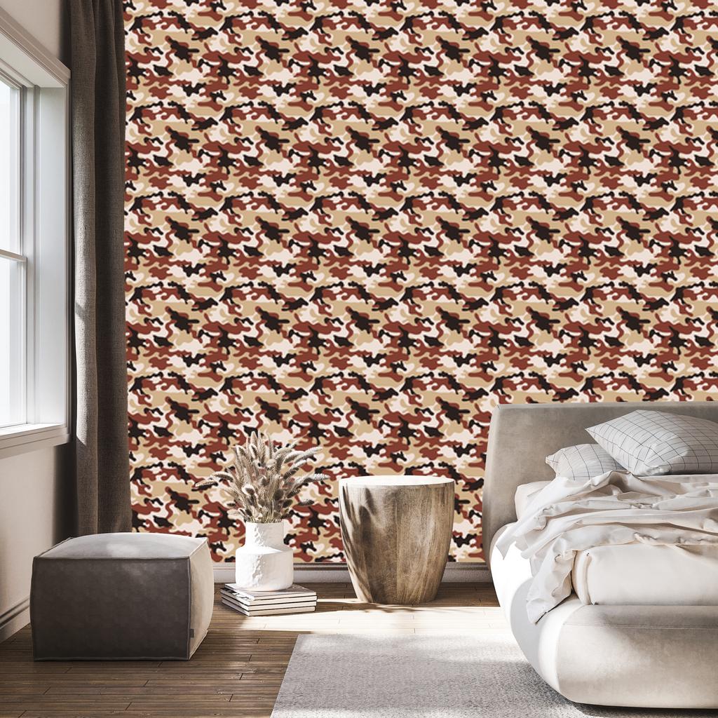 Beige and orange military camouflage wallpaper for living room and bedroom 50x1000