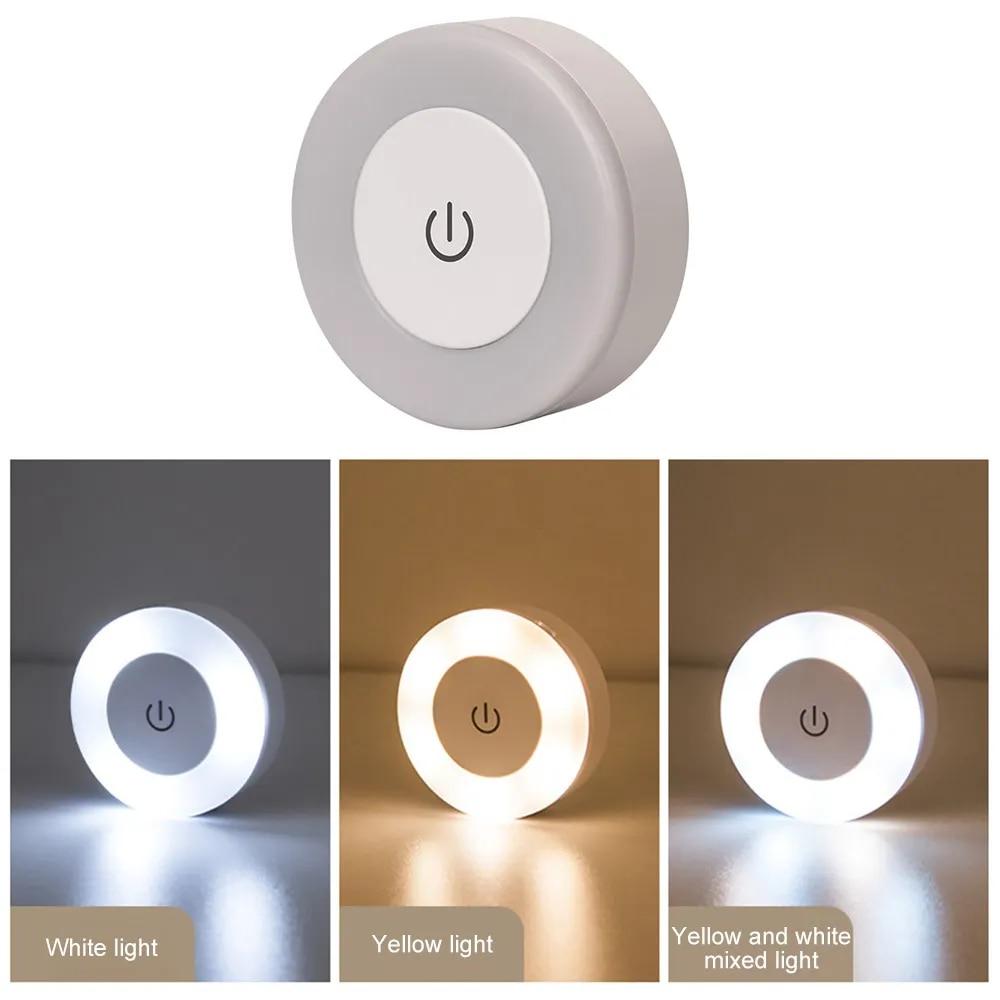 LED Touch Sensor Night Lights 3 Modes USB Rechargeable Lights Round Portable Dimming Night Lamp Room Decor