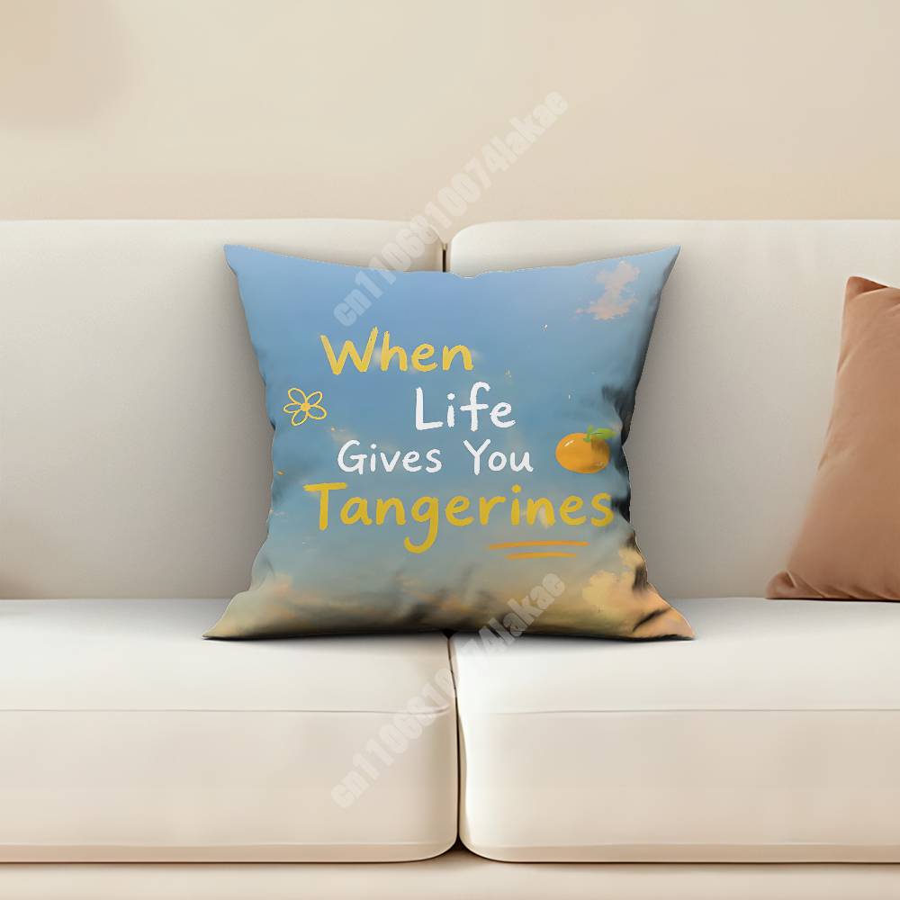When Life Gives You Tangerines Pillow Cover Sofa Couch Cushion Case Home Living Room Decoration