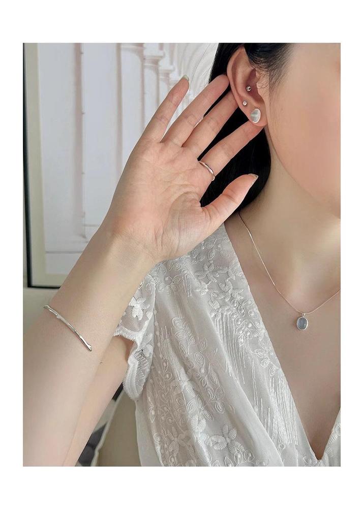 S925 Sterling Silver Aquamarine Irregular Bangle: Cool Minimalist Oval Bracelet for Women