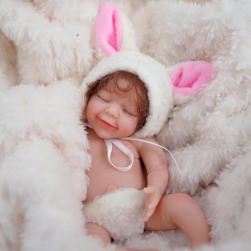 7" Micro Preemie Full Body Silicone Monkey Baby Doll Lux Lifelike Mini Reborn Doll Surprice Children Anti-Stress, Feel Real(Girl)