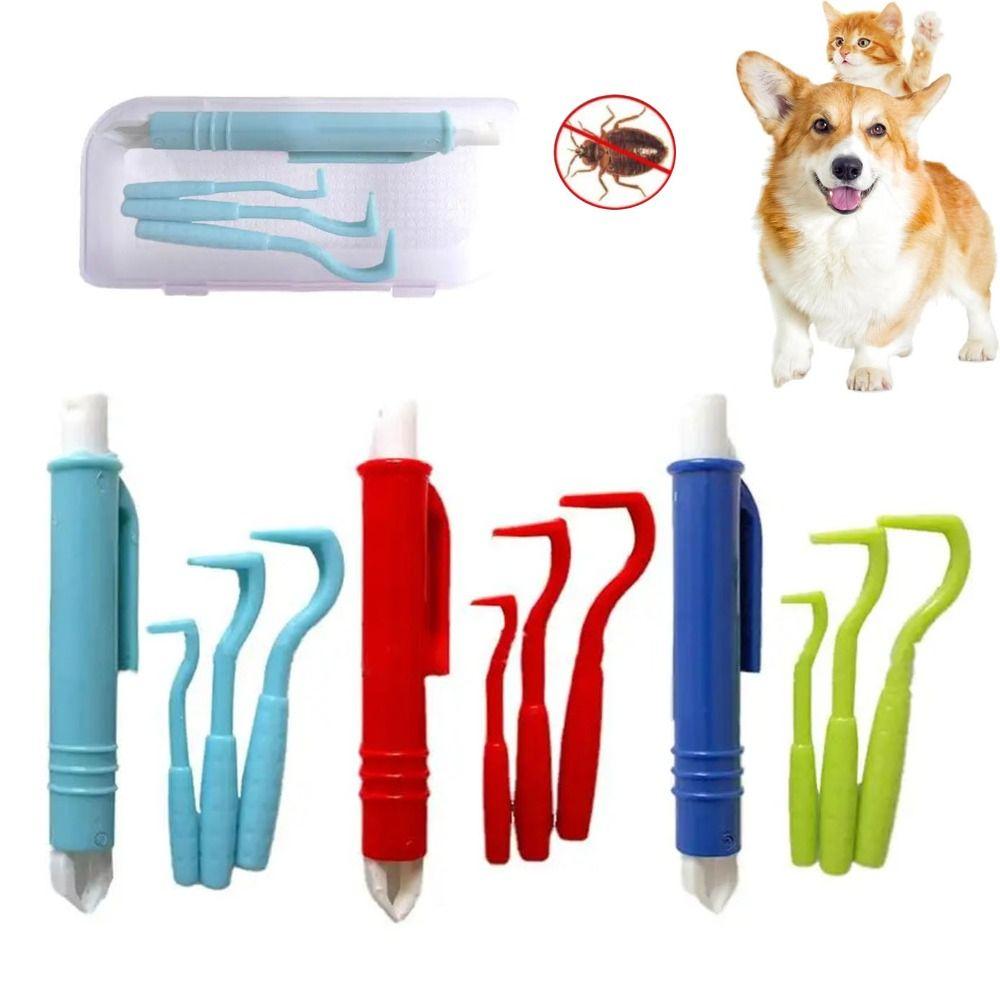 4pcs with Storage Box Flea Tick Tweezers Clip Tick Hooks Pet Cleaning Supplies Dog Cat