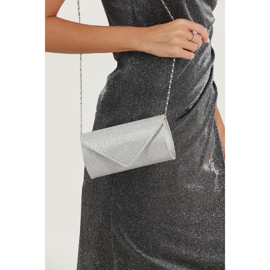 Silver Striped Bream Evening Dress Bag Portfolio Clutch Bag