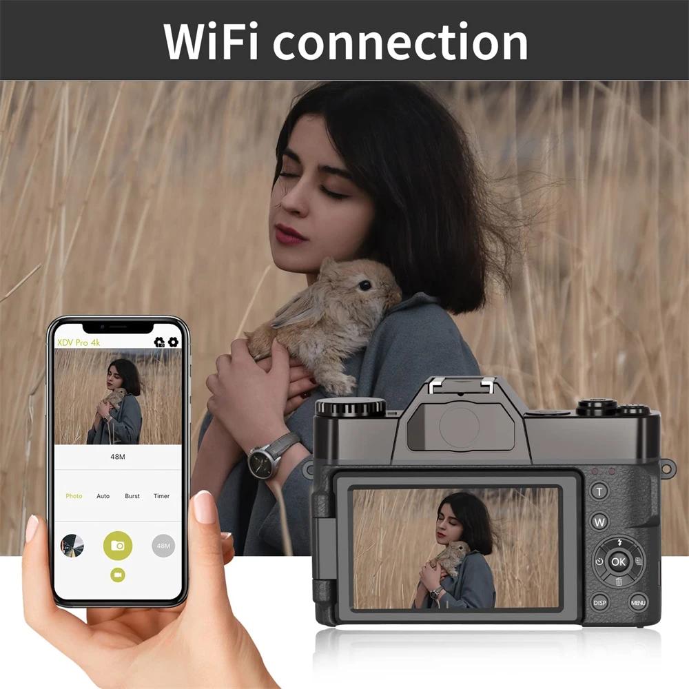 Профессиональная цифровая камера 4k Hd, веб-камера с Wi-Fi, широкоугольный 16-кратный цифровой зум, 48-мегапиксельная фотография, 3-дюймовый рекордер с откидным экраном