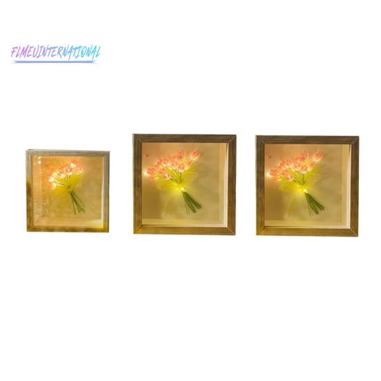 Ночник с цветком тюльпана, деревянная фоторамка ручной работы - 13/10/16, лента с цветами, квадратный подарок, сделай сам, светящийся букет тюльпанов, ночник