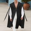Men Sleeveless One Button Layers Long Cloak Tops Waistcoats