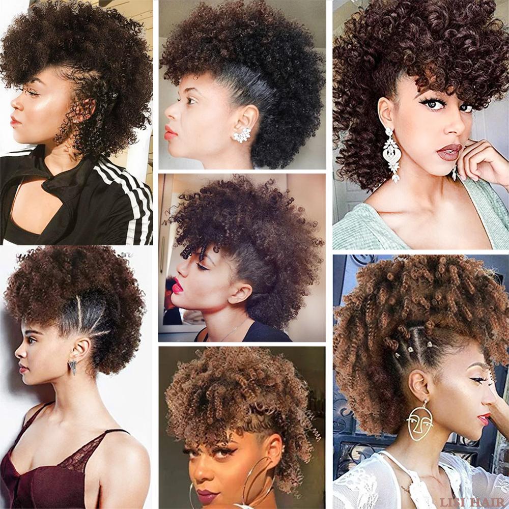 MISS WIG Синтетический вьющийся парик ирокез с заколкой для наращивания волос, пышный хвост с челкой, мягкий вьющийся парик ирокез