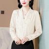Women's Green Hangzhou Imitation Silk Shirt: Chinese Style, Long Sleeve, Loose Fit, Comfortable & Breathable Satin Top.