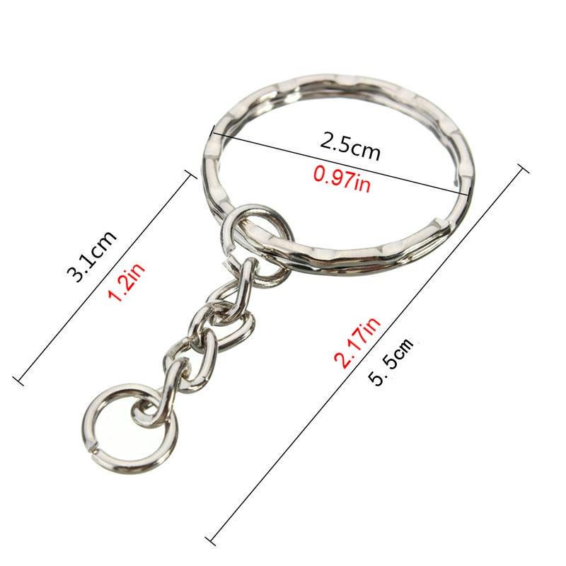 50pcs DIY 25mm Polished Keyring Keychain Split Ring Short Chain Key Rings