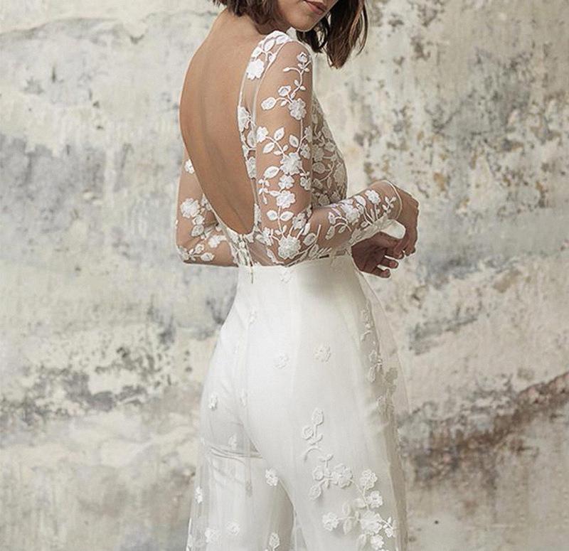 2020 Autumn Women's Lace Jumpsuit Windbreaker with Long Sleeves - European & American Style