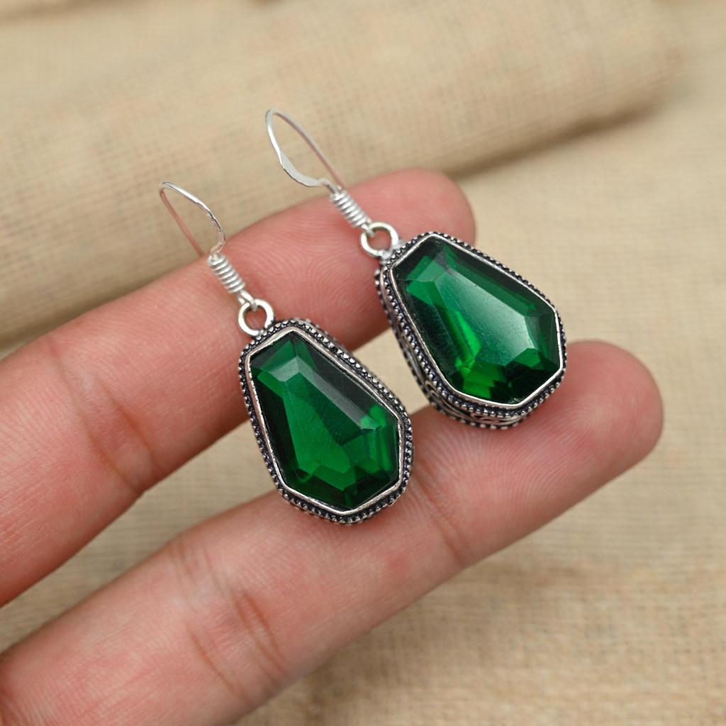 Chrome Diopside Gemstone Handmade Design Jewelry 925 Sterling Silver Earrings For Women