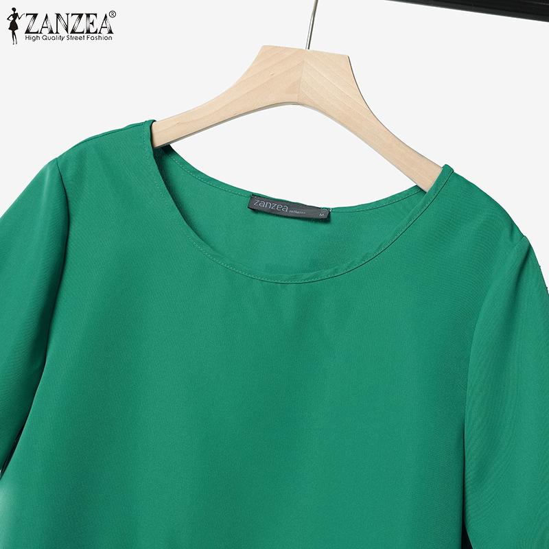 ZANZEA Женский летний комплект из двух частей: блузка с коротким рукавом и брюки