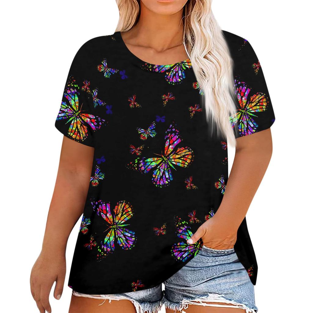 Женская рубашка с коротким рукавом, круглый вырез, футболка больших размеров, повседневные топы с принтом