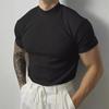 European Men's High Collar Stretch Shirt - Short Sleeve T-Shirt, Summer Round Neck Top
