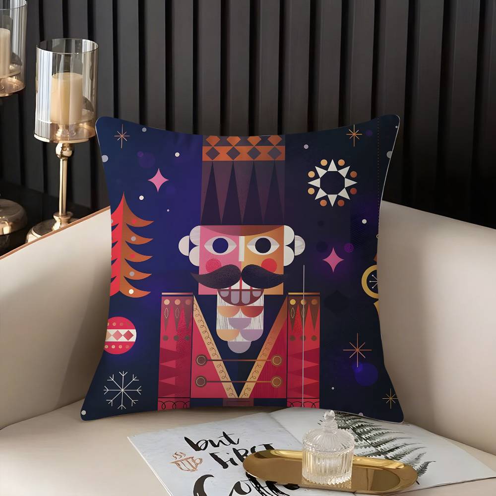 Nutcracker Soldier Christmas Pillow Case Home Dorm Chair Back Short Plush Double-sided Printing Office Nap Time Cushion Cover