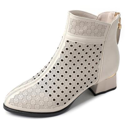 Модные ботильоны GKTINOO на молнии, обувь с вырезами, модные женские туфли на высоком каблуке с круглым носком, летняя обувь из натуральной кожи