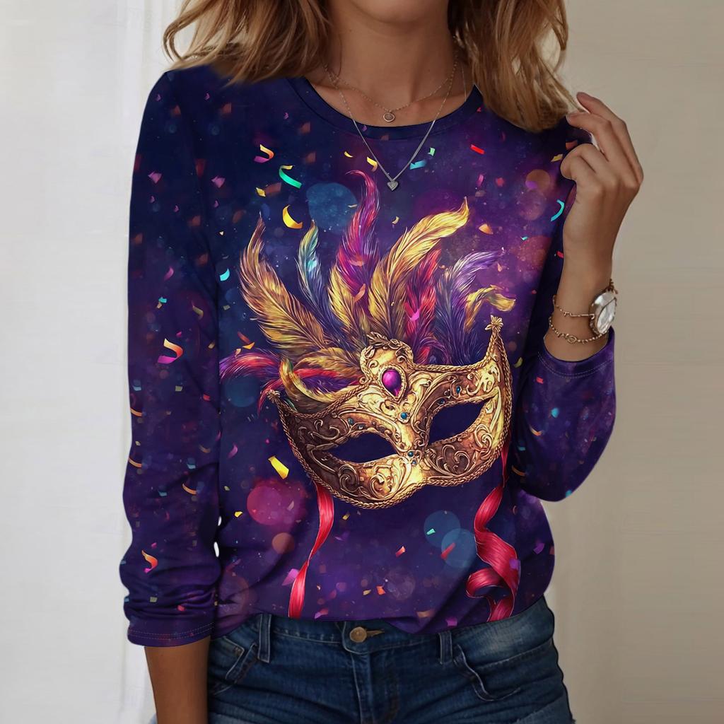 Long Sleeve Shirts For Women Cute Print Graphic Tees Blouses Casual Plus Size Basic Tops Pullover