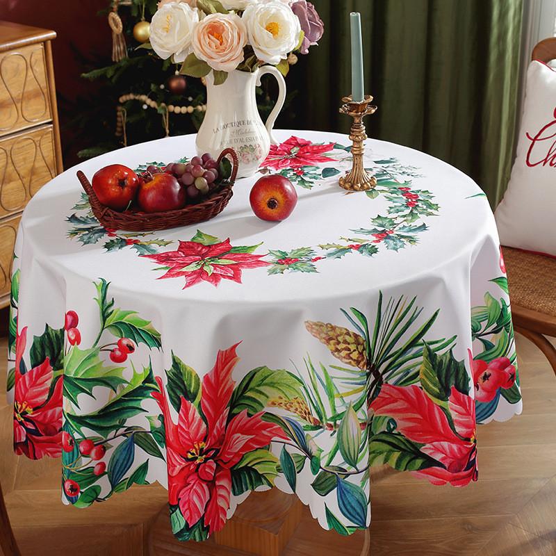 Рождественская большая круглая скатерть Рождественский праздничный чехол для стола Ткань Домашний декор