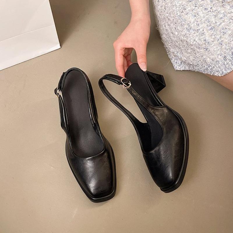 Fashion High Heels Women's Sandals Square Toe Buckle Pumps Fad Slingback Shoes 2025 Summer New Brand Chunky Shallow