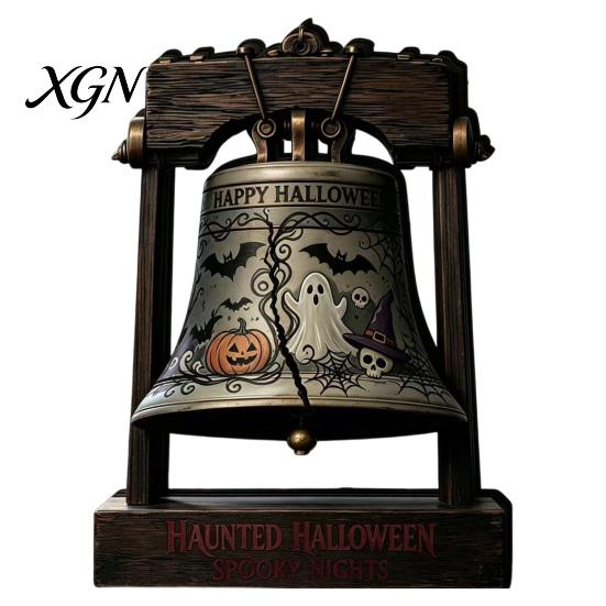 Halloween Theme Gifts Vintage Wooden Bell Decor, Rustic Farmhouse Shelf Sitter with Showcase Ornaments Metal Wood Stand, Tabletop Centerpiece