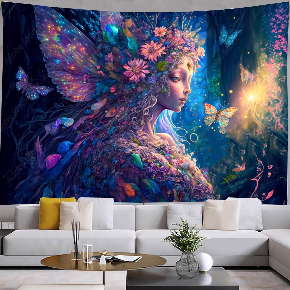 Sun Moon Tapestry Aesthetic Room Bedroom Decor Kawaii Butterfly Girl Tapestry Wall Hanging Gothic Home Decor