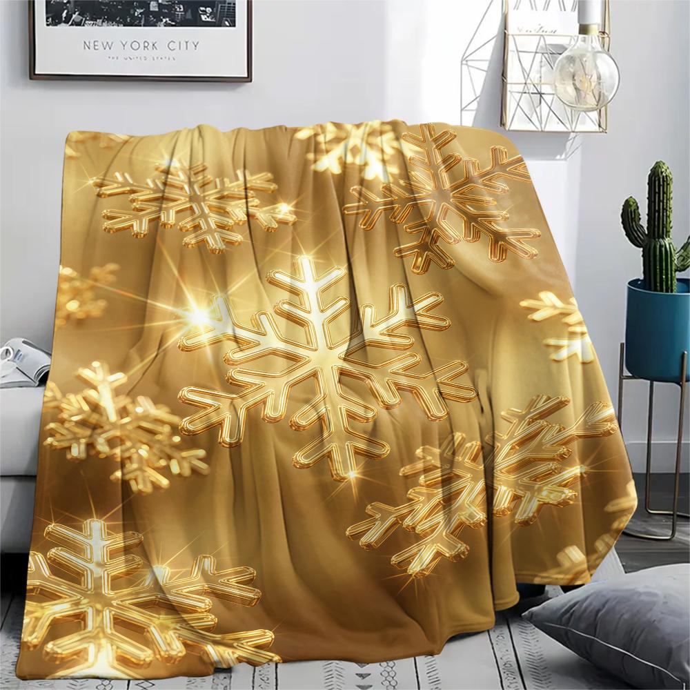 Golden Snowflakes Treasure Print Flannel Blanket,High quality Comfortable for All Seasons,Home Decor,Warmth and Comfort,Perfect for Christmas Gifts