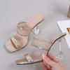 Fashion Size 45 46 Elegant Square Toe Transparent Spike Heels Pumps Mesh Slippers Summer Women Gold Sandals Fashion Mules Party Shoe