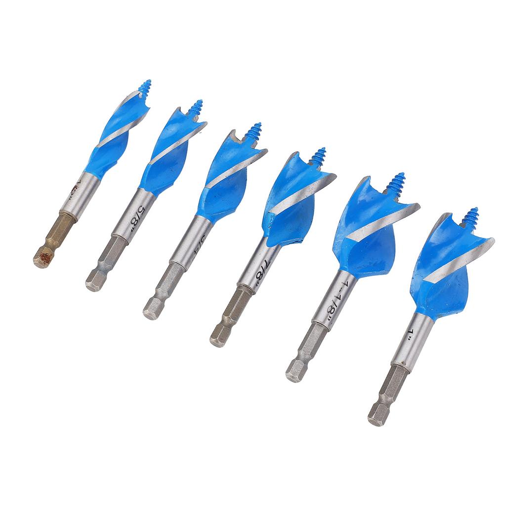 Набор из 6 сверл по дереву 1/2 дюйма, 5/8 дюйма, 3/4 дюйма, 7/8 дюйма, 1 дюйм, 1-1/8 дюйма, 4 канавки, 4 паза, шестигранный хвостовик 1/4 дюйма