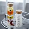 1000 ML Cute Glass Water Bottle With Time Marker Large Clear Glass Fruit Tea Strainer Cup Outdoors Travel Leakproof BPA Free