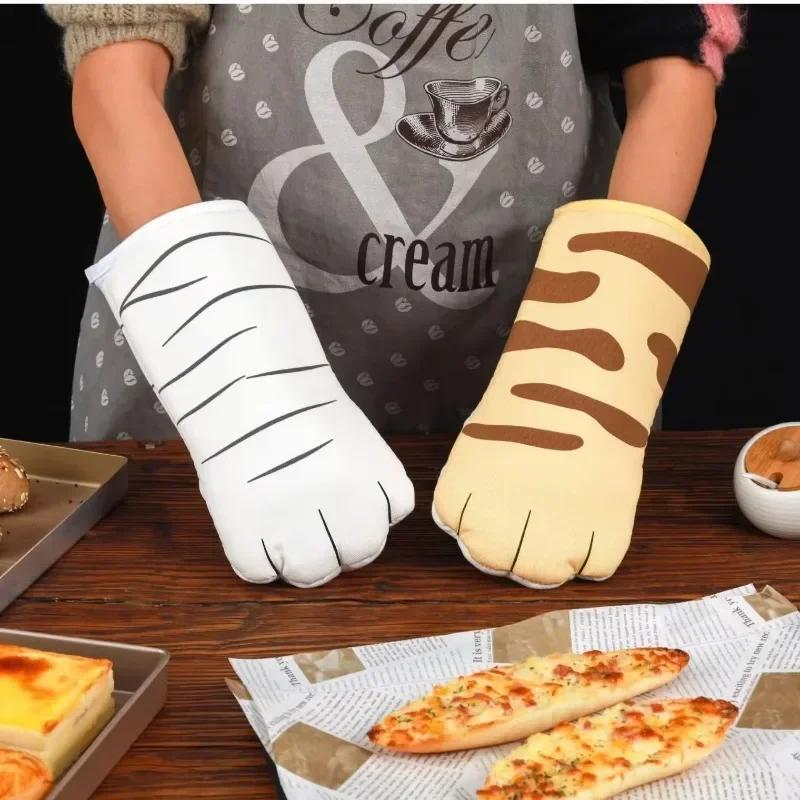 Microwave Cotton Gloves Cute Cat Paws Oven Insulation Gloves Single Kitchen Baking Supplies Silicone Oven Mitts Cooking Glove