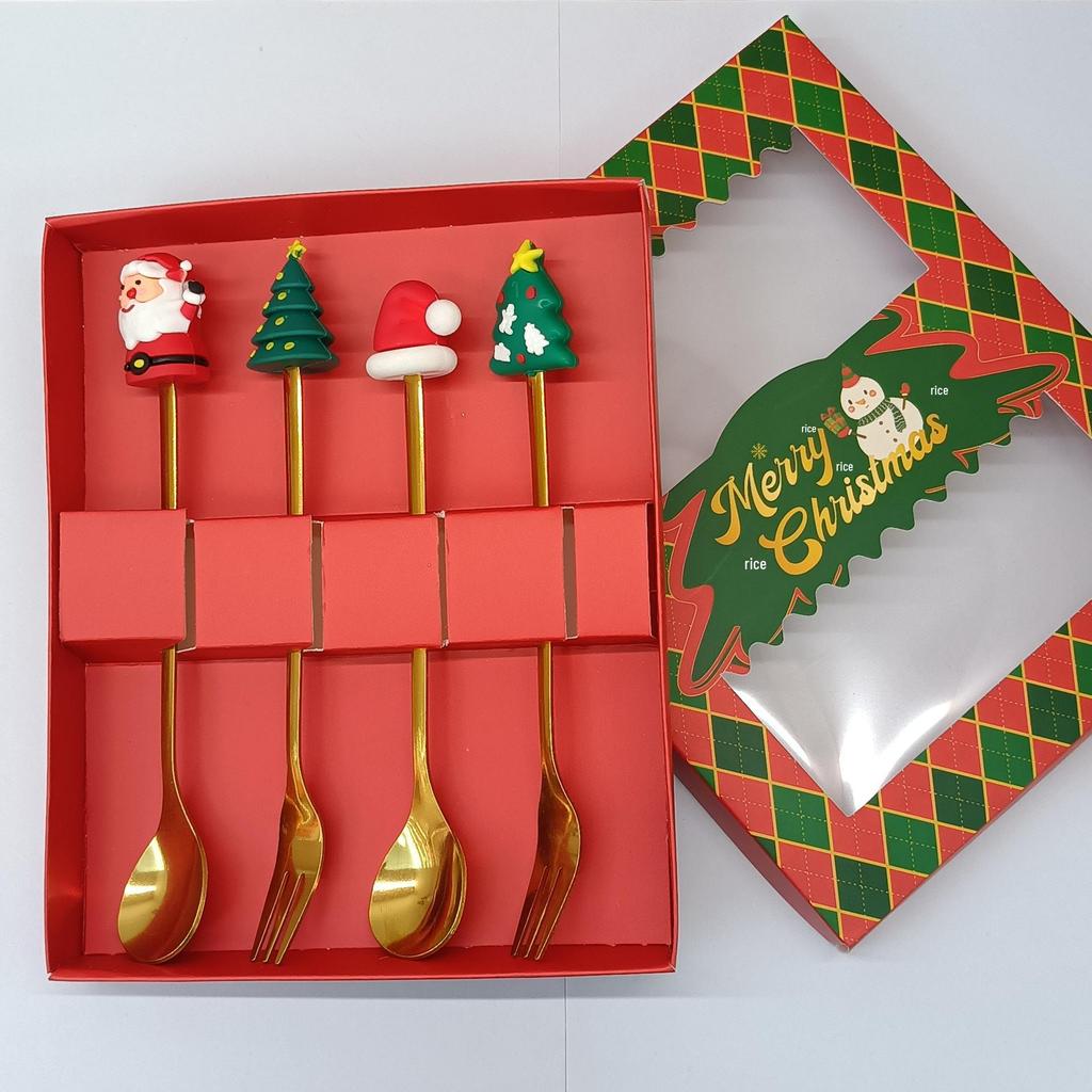 Креативный мультяшный набор ложек и вилок из нержавеющей стали: Палочка для кофе, Фруктовая вилка, Рождественский подарок