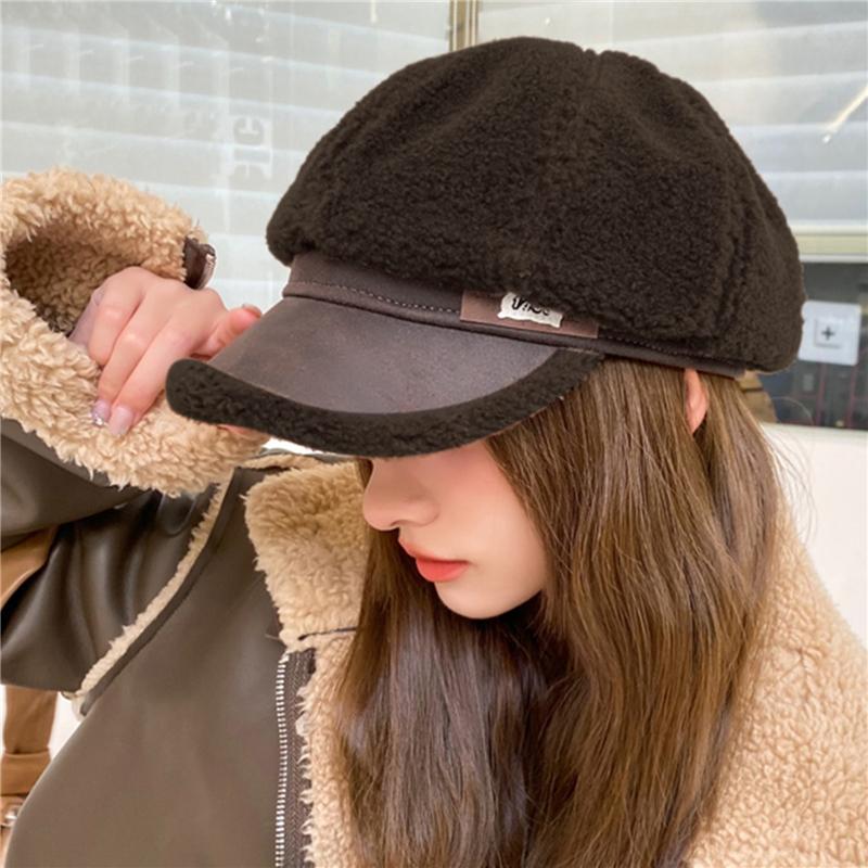 Autumn And Winter Women's Thick Octagonal Hat With Added Velvet Winter Warm Duckbill Cap Casual Sboy Hat