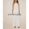 Hanging Collar Bowknot Decoration Vest 2010809 Vertical Fabric Mid Waist Wide Leg Casual Trousers 8338504
