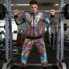 2 шт./комплект Диско-спортивный костюм Ретро 80-х Спортивная одежда С длинным рукавом Блок цветом Куртка на молнии Брюки с высокой талией Комплект Хип-хоп одежда