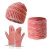 Winter Warm 3-Piece Set Fleece Lined Hat Scarf Gloves for Men Women Premium Black