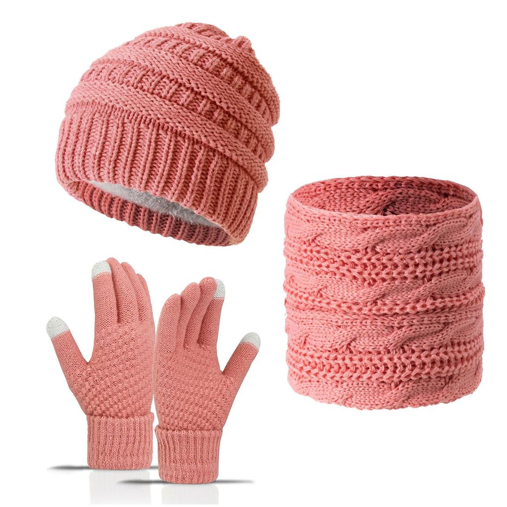 Winter Warm 3-Piece Set Fleece Lined Hat Scarf Gloves for Men Women Premium Black